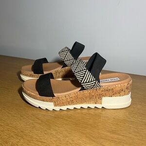 Steve Madden Bandi Platform Sandal Black Aztec Design Cork Heel Size 8